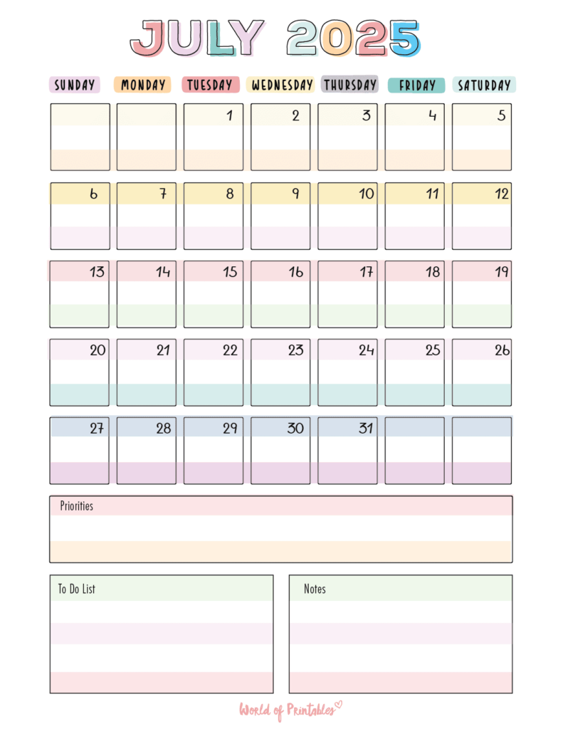 Free Printable July 2025 Calendars | 100+ Best - World of Printables