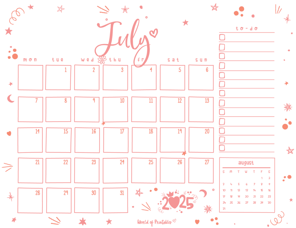 Free Printable July 2025 Calendars | 100+ Best - World of Printables