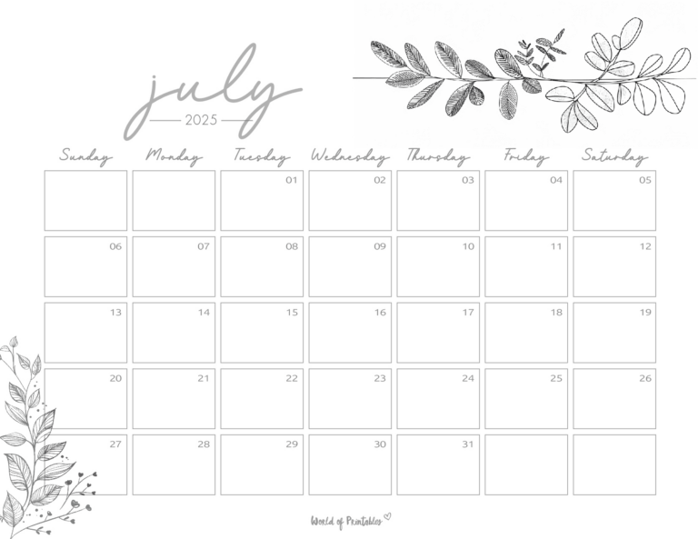 Free Printable July 2025 Calendars | 100+ Best - World of Printables