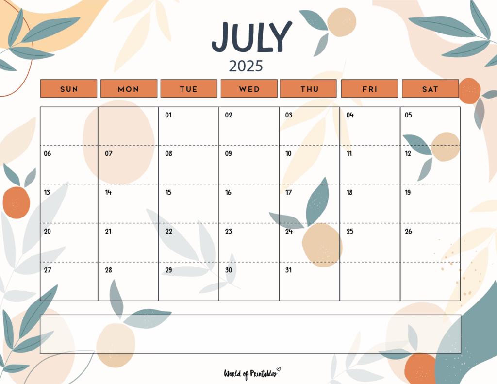 Free Printable July 2025 Calendars | 100+ Best - World of Printables