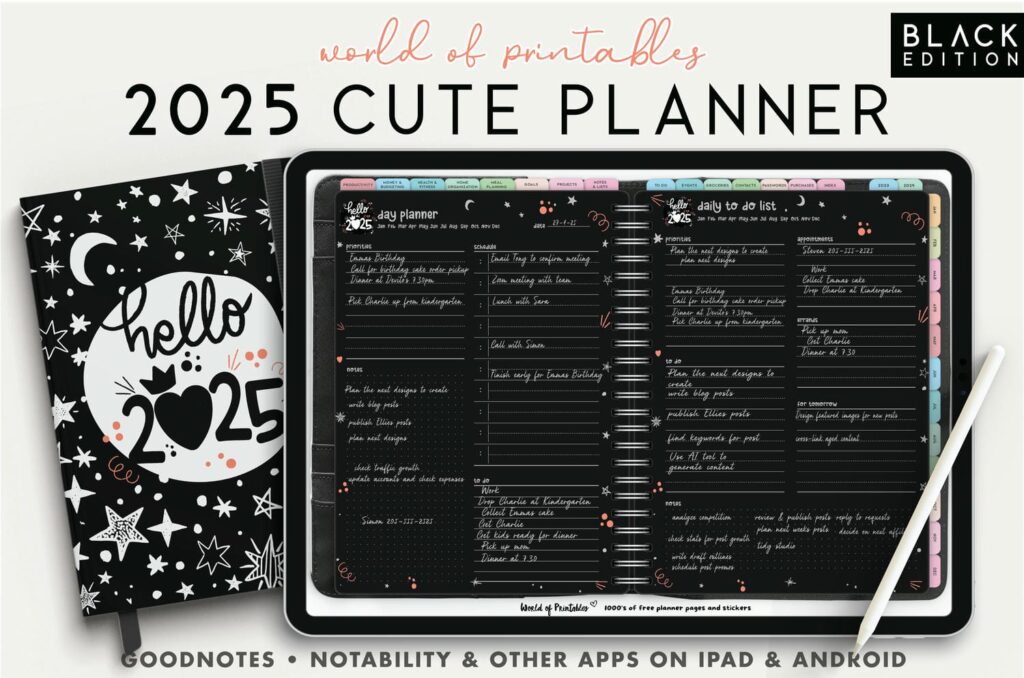 2025 Digital Planner - Cute Dark Style - Download