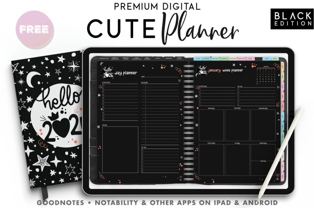 Digital Planner PDF Cute Black Edition