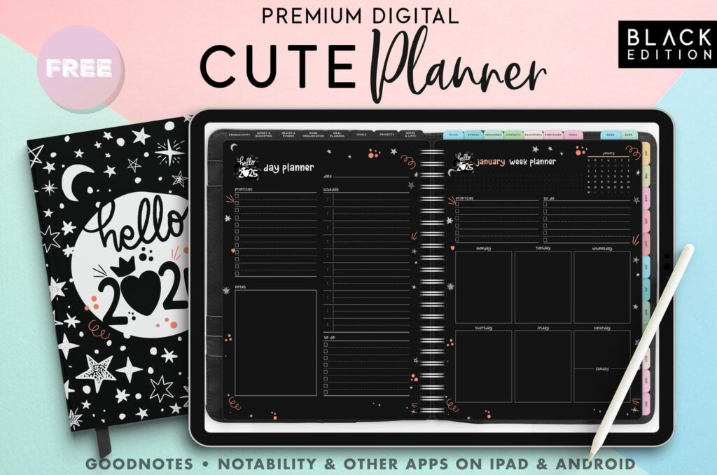 Free Cute Black Digital Planner PDF