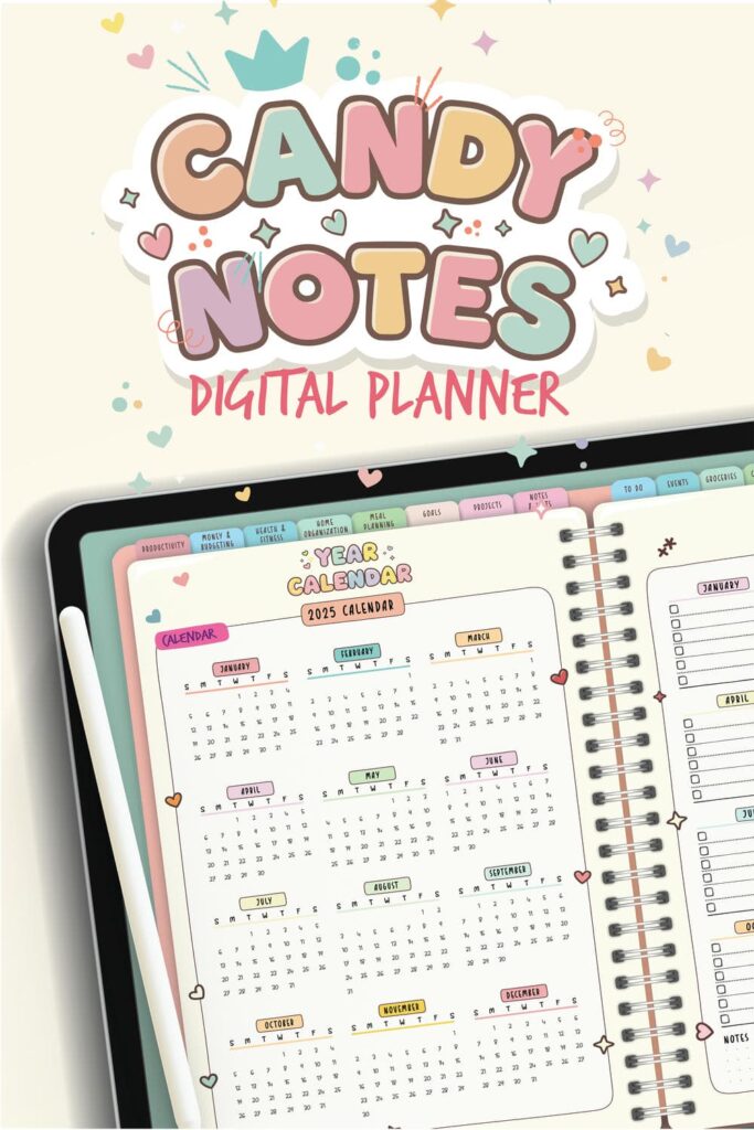 Candy Notes Digital Planner, a colorful and playful all-in-one digital planner designed to organize your life with creativity and fun.