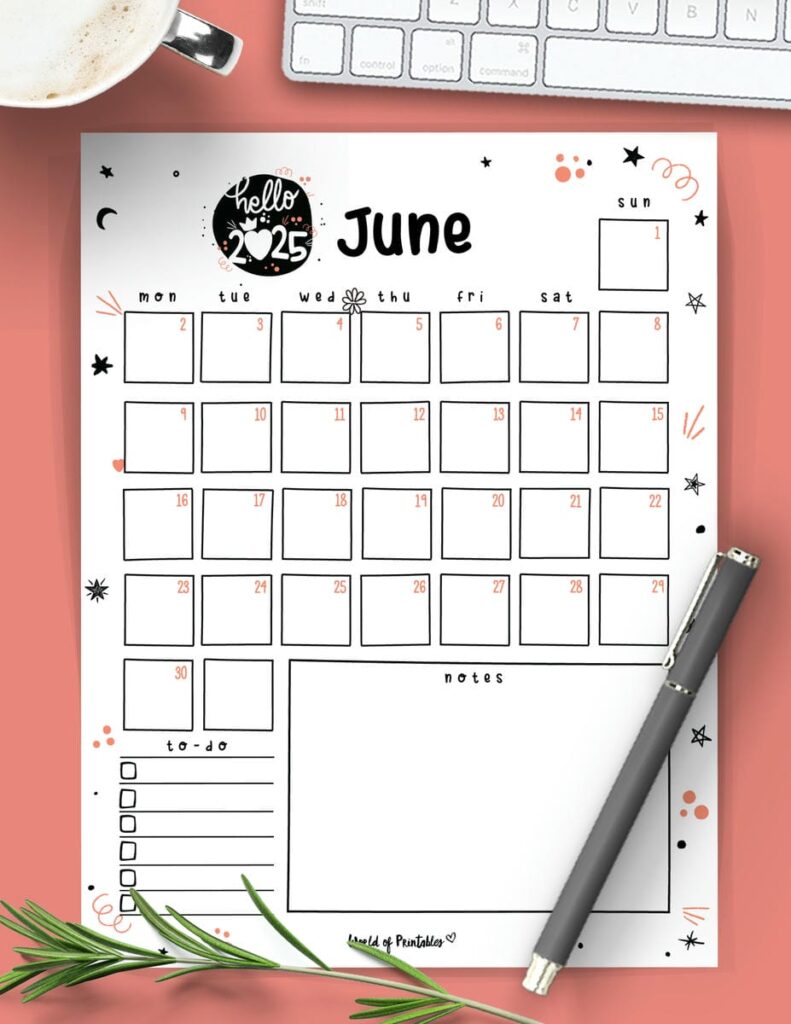cute monthly calendar 2025