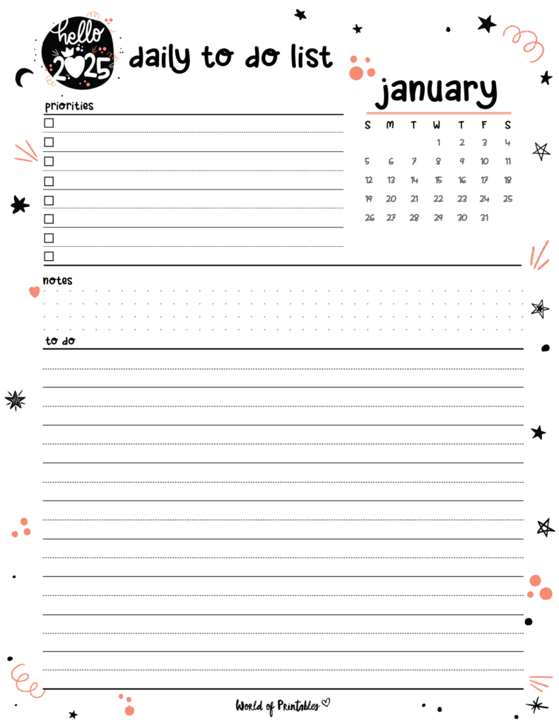 2025 Cute Planner - Daily To Do List - January