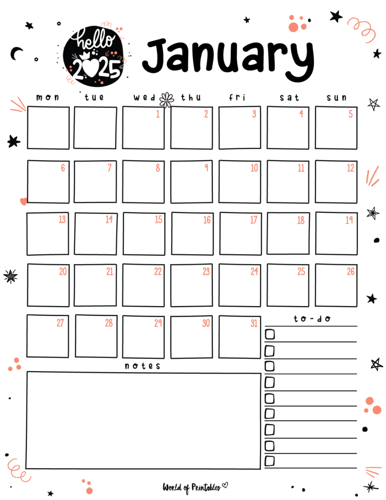 2025 Cute Planner - January Calendar