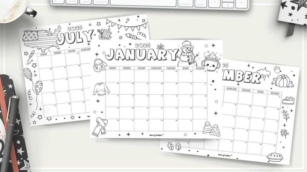 2025 coloring page calendar
