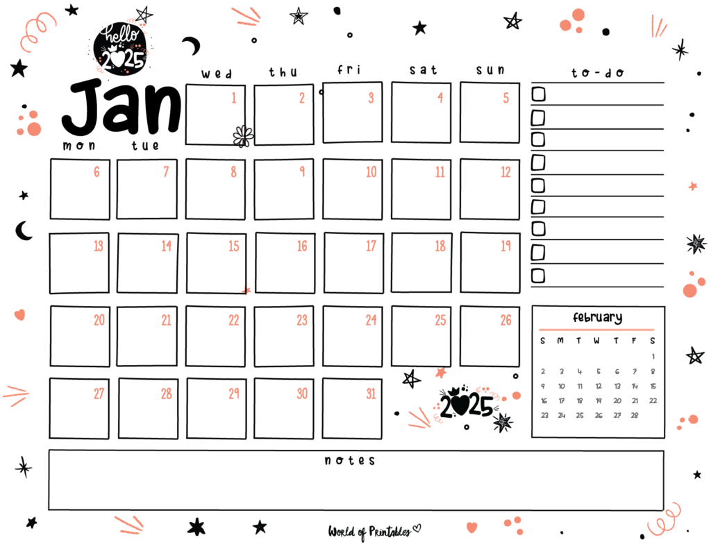 Cute January 2025 Calendar Landscape