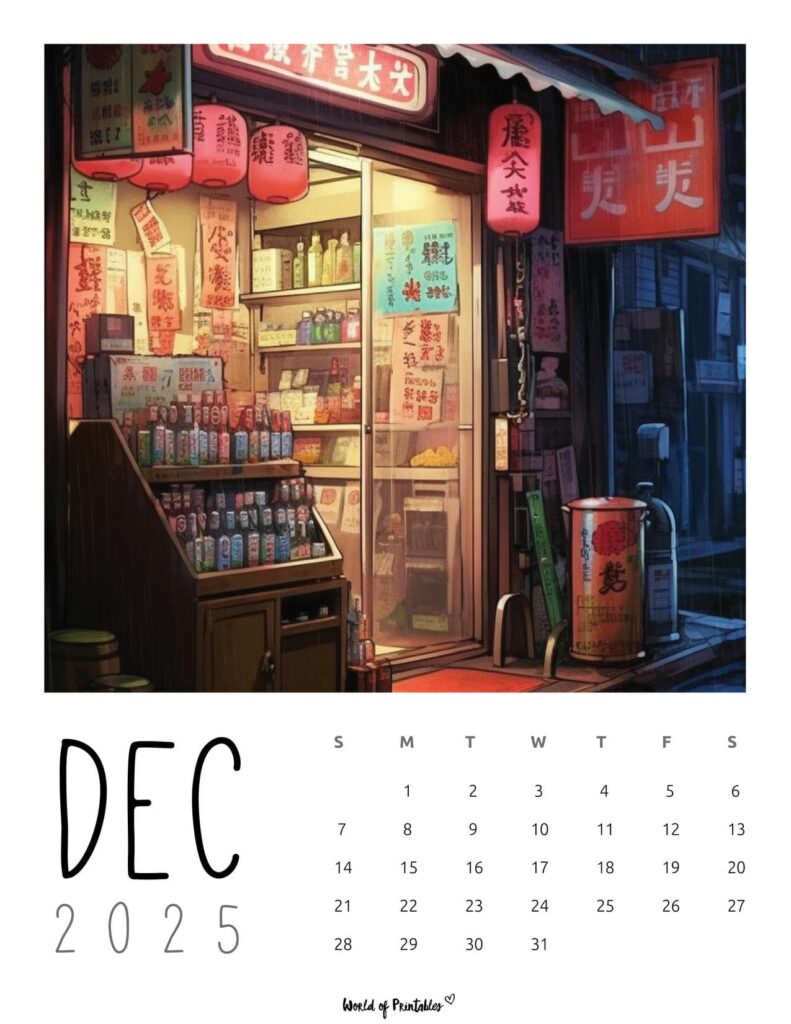 December 2025 Calendar With Anime Illustration