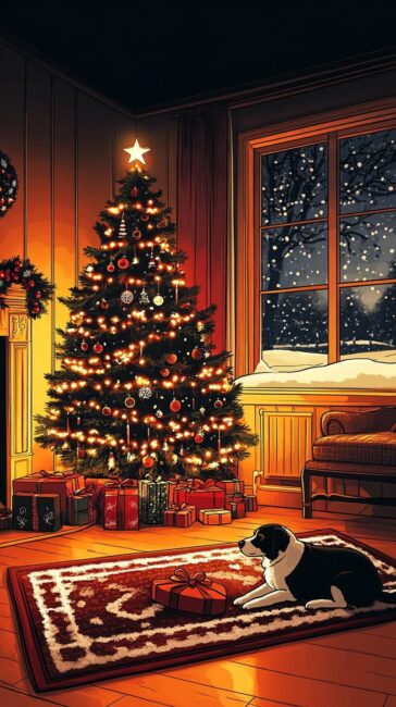 Dog and Tree Christmas Live Wallpapers