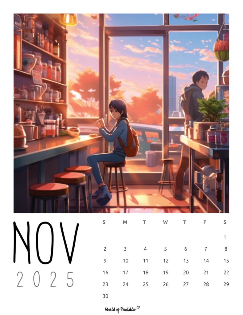 November 2025 Calendar With Anime Illustration