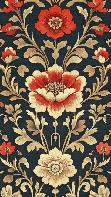 1800s Rococo Floral Wallpapers
