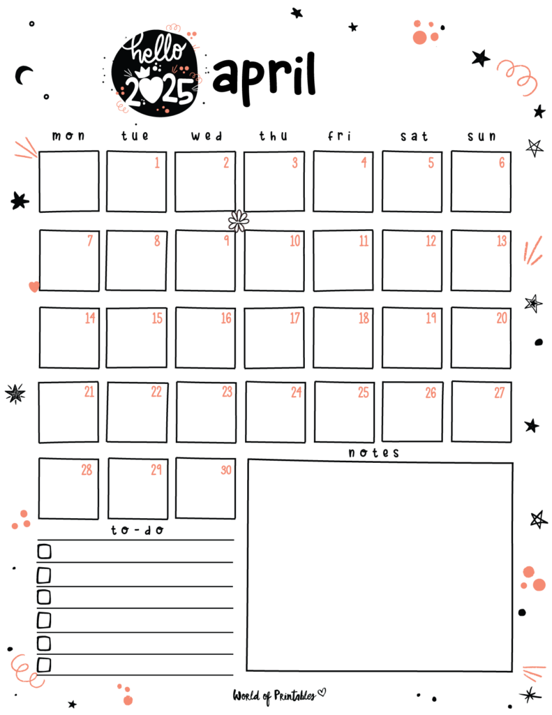 2025 Cute Planner - April Calendar
