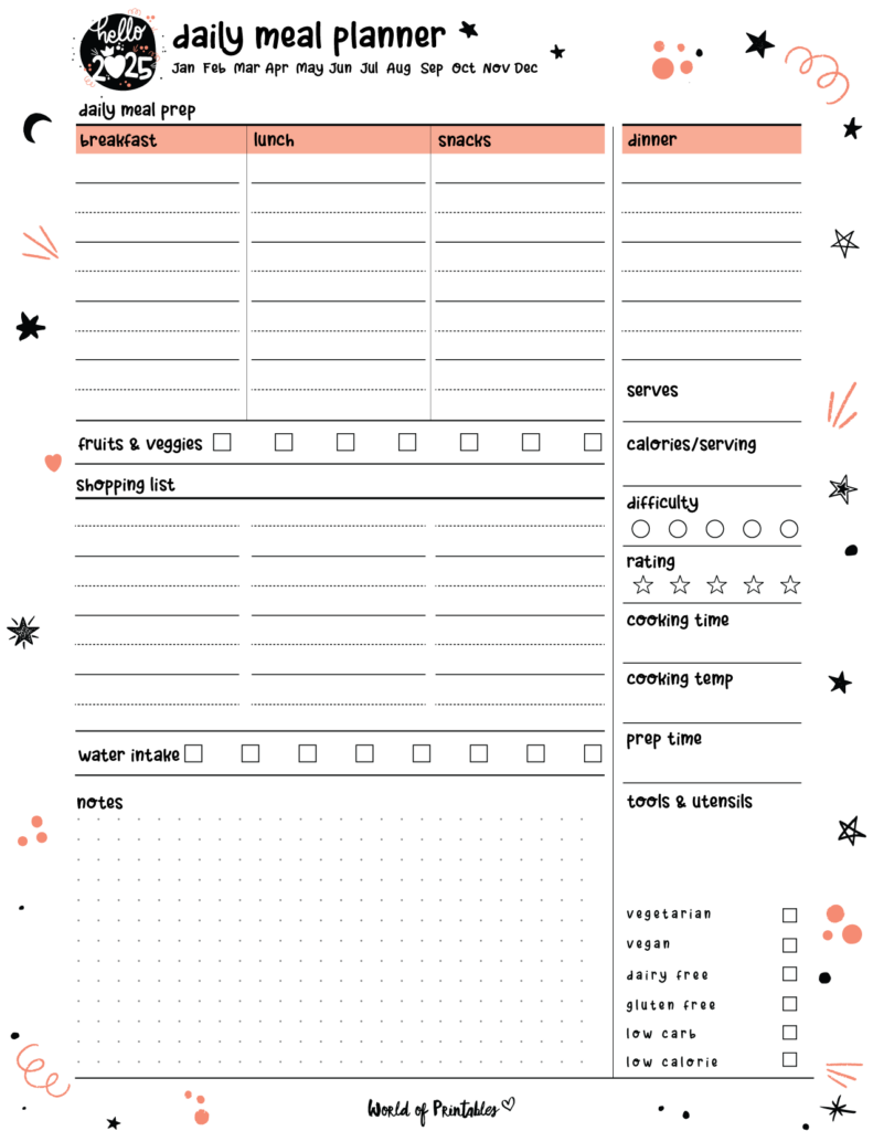 2025 Cute Planner - Daily Meal Planner