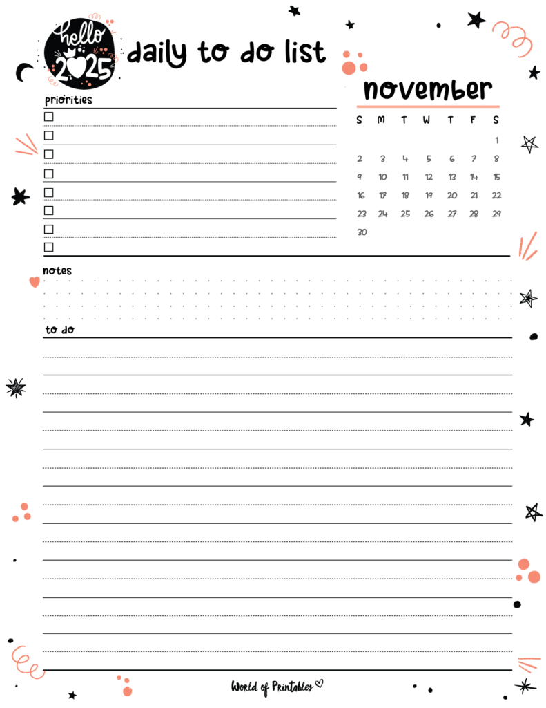 2025 Cute Planner - Daily To Do List - November