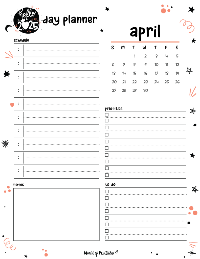 2025 Cute Planner - Day Planner - April