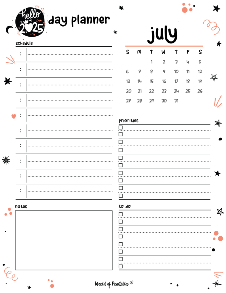 2025 Cute Planner - Day Planner - July