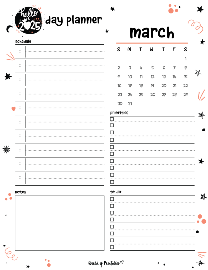 2025 Cute Planner - Day Planner - March