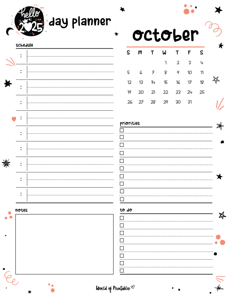 2025 Cute Planner - Day Planner - October