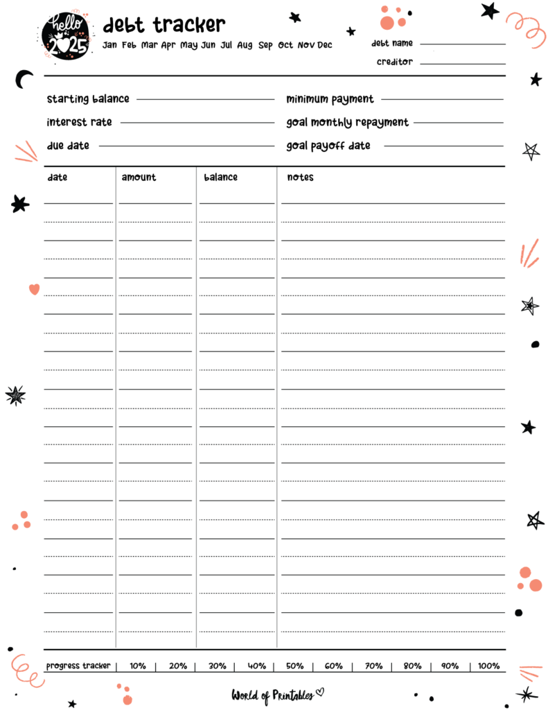2025 Cute Planner - Debt Tracker