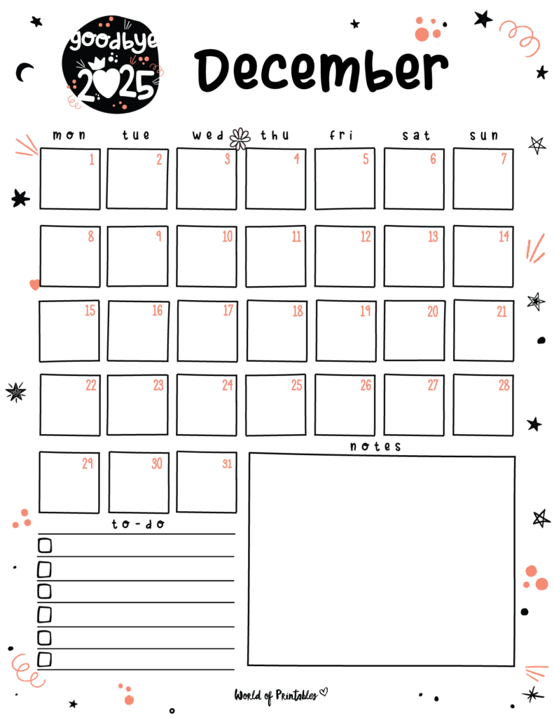 2025 Cute Planner - December Calendar