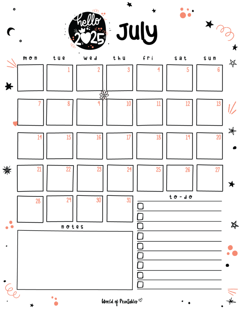 2025 Cute Planner - July Calendar