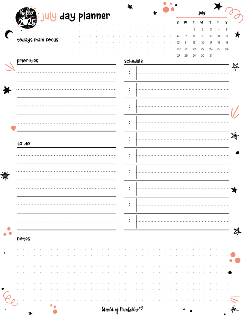 2025 Cute Planner - July Day Planner