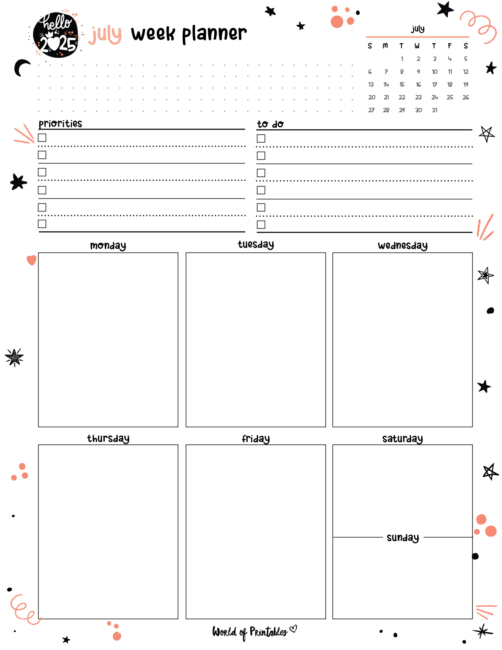 Free Printable July 2025 Planners