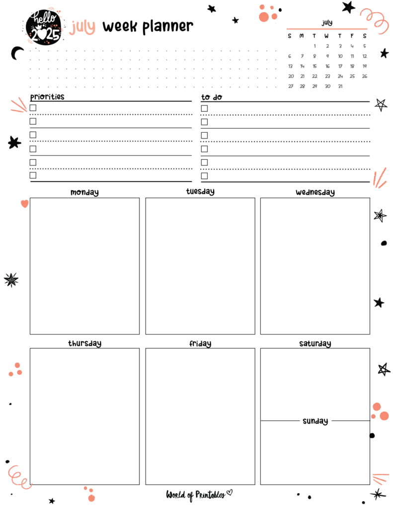 2025 Cute Planner - July Week Planner