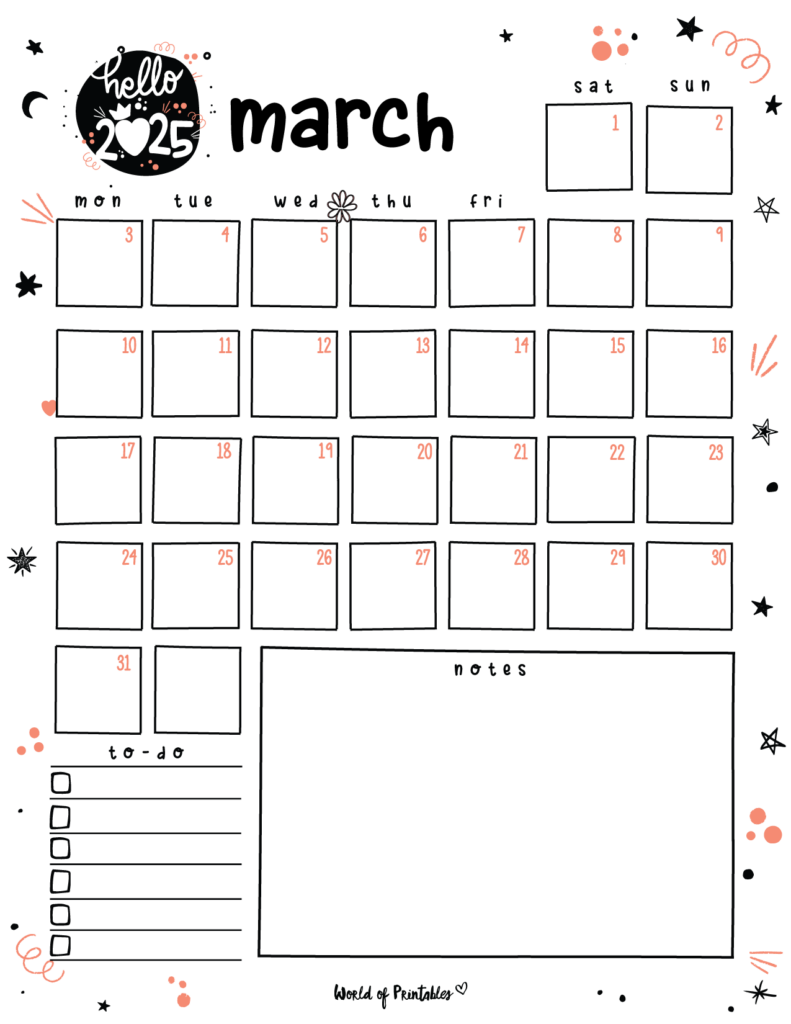 2025 Cute Planner - March Calendar
