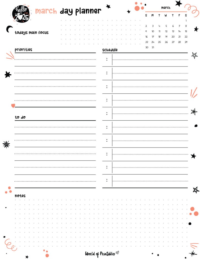 2025 Cute Planner - March Day Planner