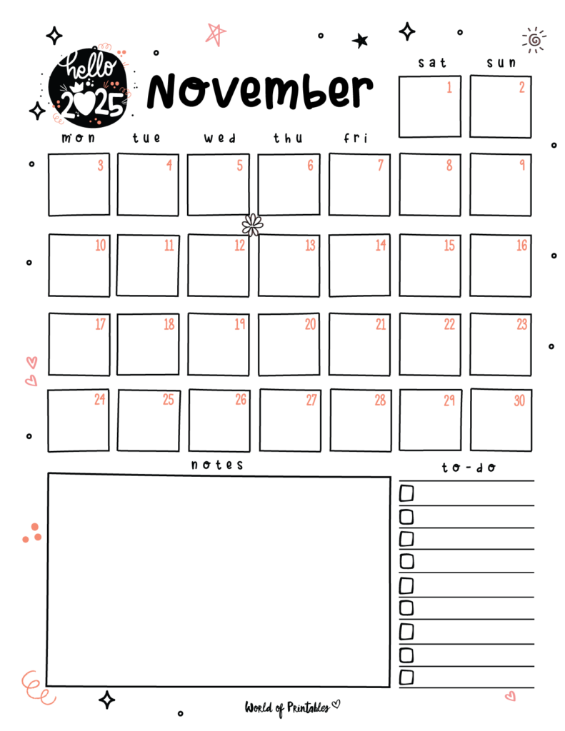 2025 Cute Planner - November Calendar
