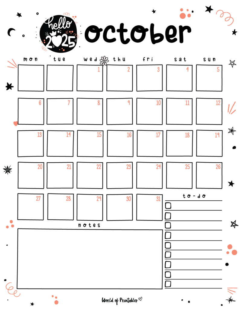 2025 Cute Planner - October Calendar