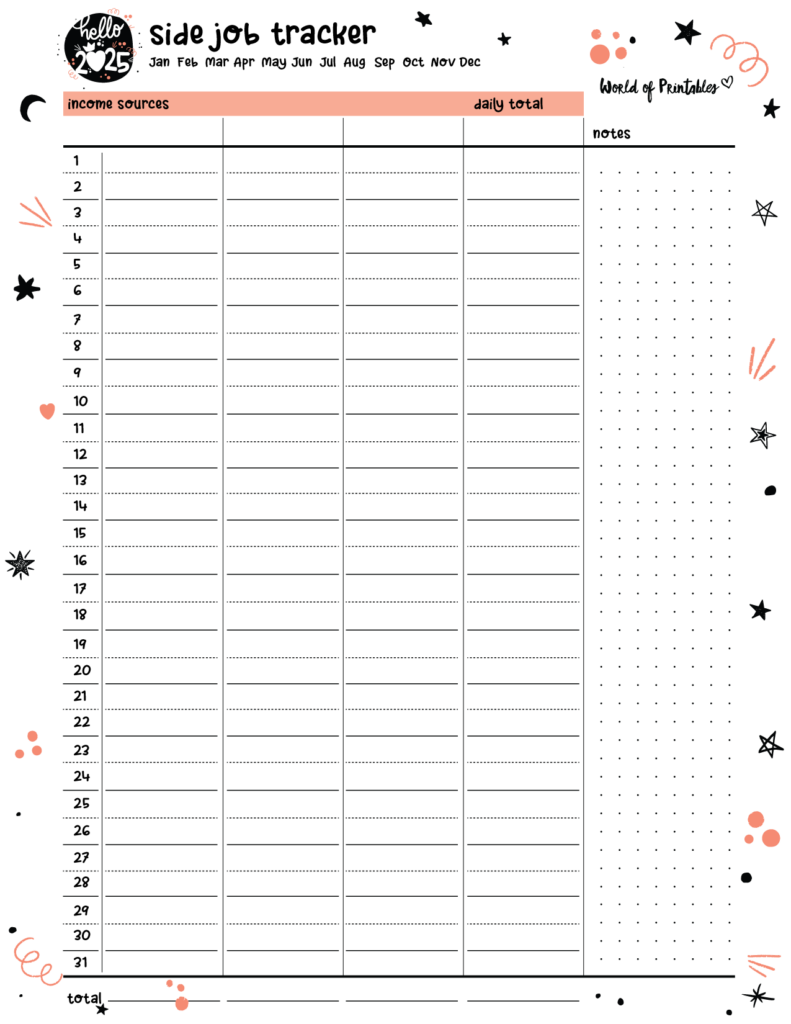 2025 Cute Planner - Side Job Tracker