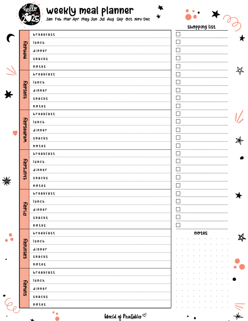 2025 Cute Planner - Weekly Meal Planner
