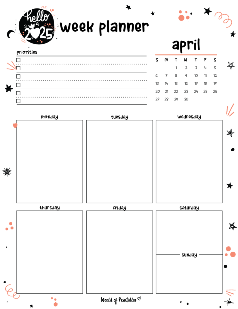 2025 Cute Planner - Weekly Planner - April