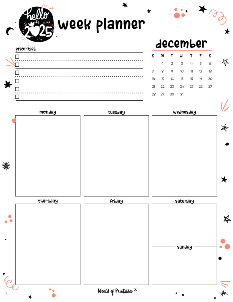 2025 Cute Planner - Weekly Planner - December