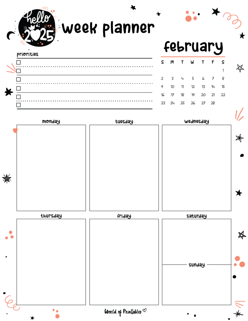 2025 Cute Planner - Weekly Planner - February