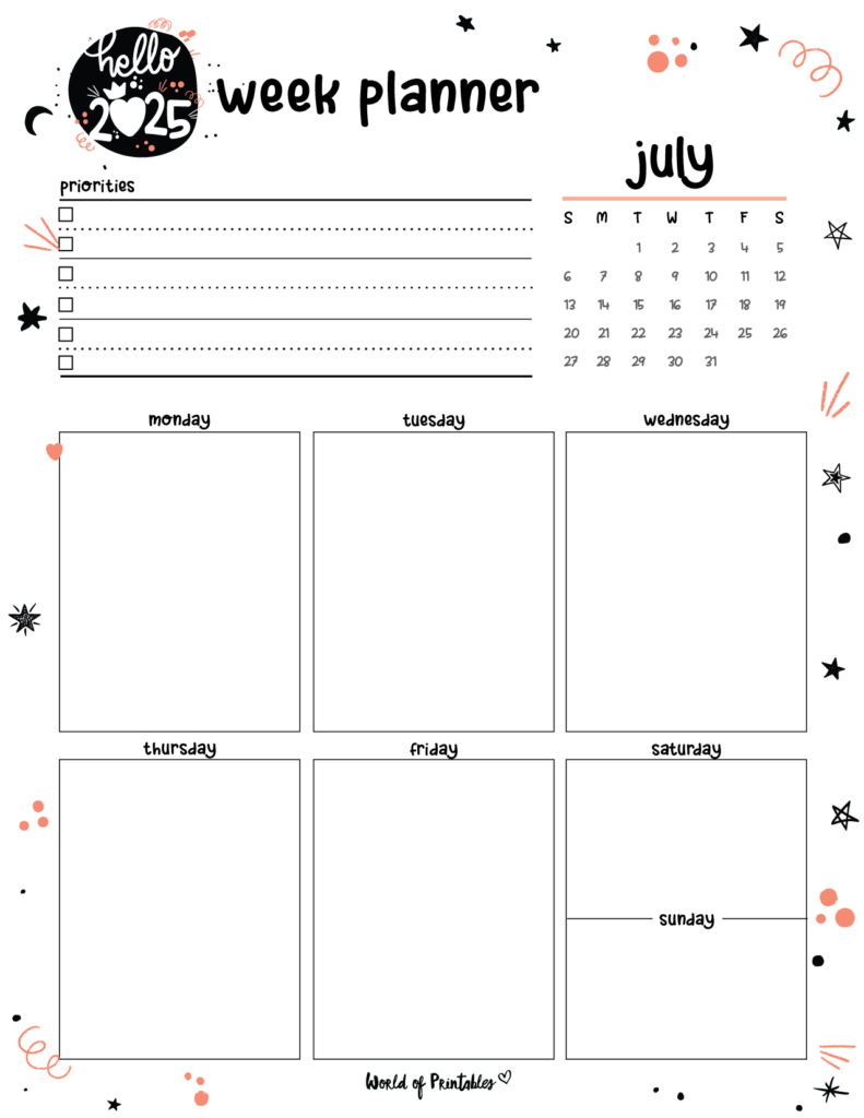 2025 Cute Planner - Weekly Planner - July