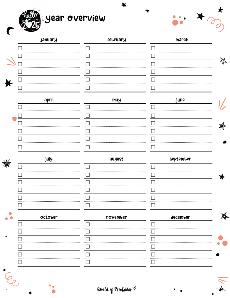 2025 Cute Planner - Year Overview