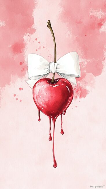 Beautiful Cherry and White Bow Wallpaper