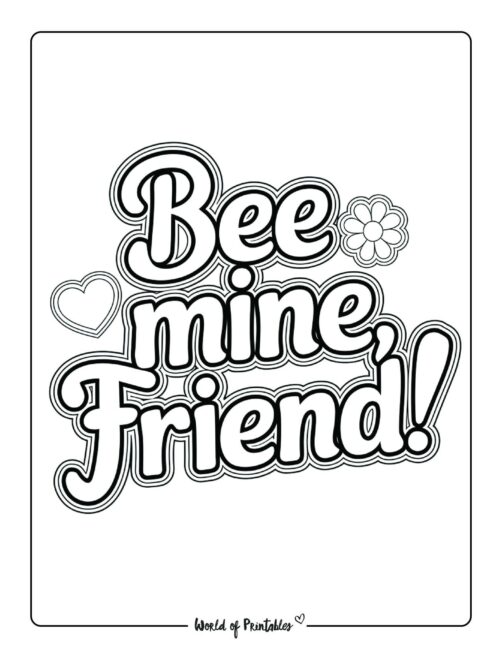 Bee mine Valentine&rsquo;s day coloring pages