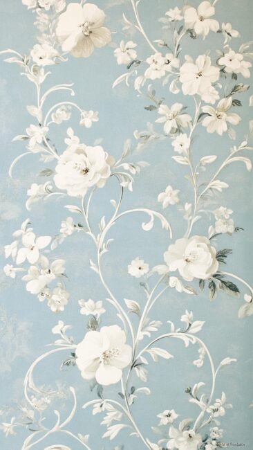 Blue and White Rococo Floral Wallpapers
