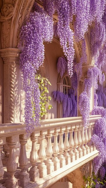 Cascading Purple Wisteria Rococo Phone Backgrounds