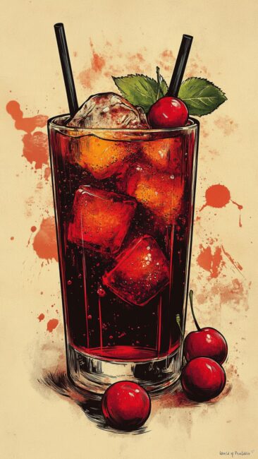 Cherry Cola and Ice Drink Background