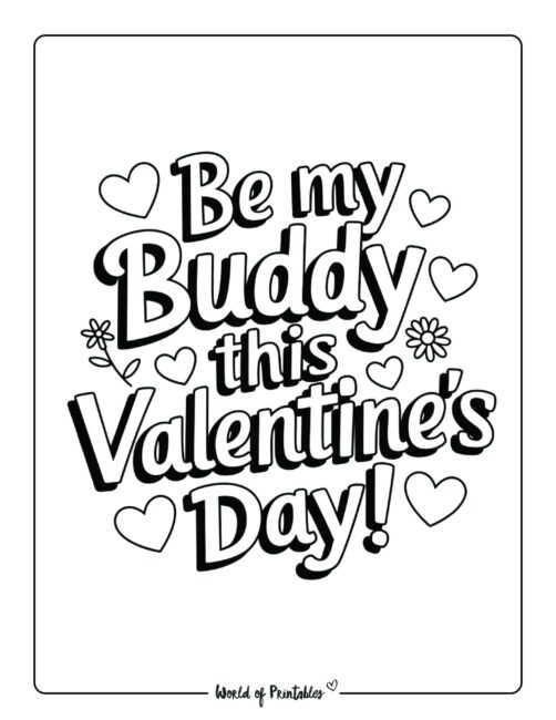 Cute Buddy Valentine&rsquo;s day coloring pages