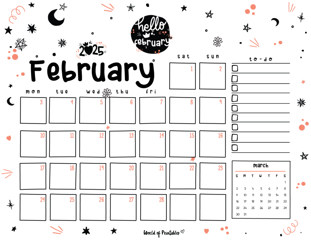 Cute February 2025 Calendar Landscape