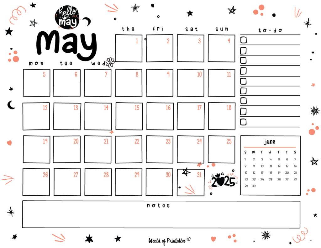 Cute May 2025 Calendar Landscape