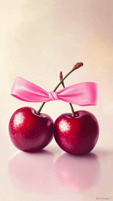 Cute Pink Bow and Cherries background